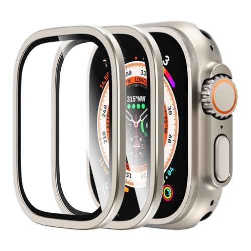 2er-Pack Schutzfolie für Apple Watch Ultra 2/1 (2024/2023/2022, 49 mm), Gehärtetes Glas mit Aluminiumrahmen für Rundumschutz, Militärnorm, Vollflächiger Displayschutz für iWatch Ultra 49mm Folie von Dewfigs ㅤ