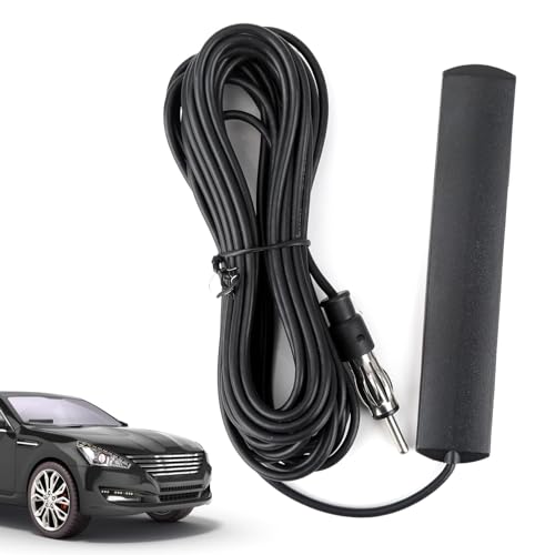 Autoradio Antenne FM, Auto Radio Scheibenantenne Universal ANT-309 Selbstklebende Autoantenne, Frequenz 85–470 MHz, mit 5m Verlängerungskabel&DIN Stecker Empfang für Autos LKWs Boote, Einfache Montage von Dewfigs ㅤ