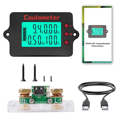 100A Batteriewächter 12V 24V 36V 48V Batteriemonitor 8-120V Battery guard Universal Lithium Batterie Spannung Amperemeter Reiner Kupferstrom + 2m USB Kabel (monochromer Bildschirm) von DewinLVD