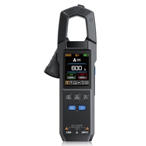 DewinLVD Stromzange, AC DC Zangenmultimeter Digitale Strommesszange mit LED-Beleuchtung Strommessgerät 10000 Counts Clamp Meter Misst Widerstand Kapazität Spannung Strom Temperatur Frequenz Dioden von DewinLVD