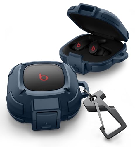 Dexnor Hülle Kompatibel mit Beats Fits Pro (2021), Robustes Stoßfängergehäuse mit Sichere Verriegelung, Stoßfeste transparente Abdeckung mit Karabiner & Schlüsselanhänger - Marineblau von Dexnor