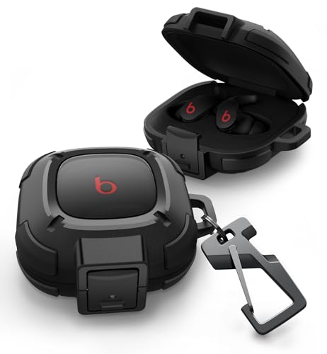 Dexnor Hülle Kompatibel mit Beats Fits Pro (2021), Robustes Stoßfängergehäuse mit Sichere Verriegelung, Stoßfeste transparente Abdeckung mit Karabiner & Schlüsselanhänger - Schwarz von Dexnor