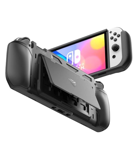 Dexnor Hülle Kompatibel mit Nintendo Switch OLED (2021), Stoßfestes Schutzhülle mit Einstellbarer Kickstand, Kompatibel mit MikroSD & Spielkarte Speicherplätze und Joy-Con-Controller - Schwarz von Dexnor
