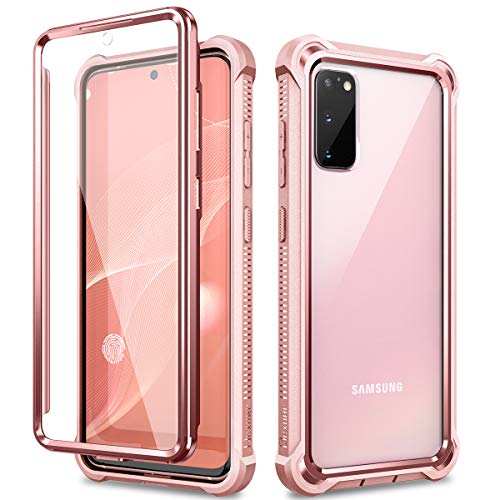 Dexnor Hülle Kompatibel mit Samsung Galaxy S20 5G 6,2 '' mit eingebautem Displayschutz 360 Ganzkörper Stoßfeste Stoßstangenschutzabdeckung Kristallklare, ultradünne Rückseite - Roségold von Dexnor