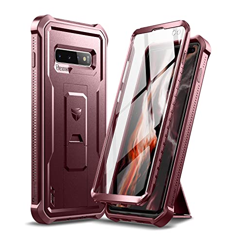 Dexnor Hülle Samsung Galaxy S10+ Plus, [Eingebauter Displayschutz und Ständer] Strapazierfähiger Schutz in Militärqualität, stoßfest, Schutzhülle für Samsung Galaxy S10 Plus, Rot von Dexnor