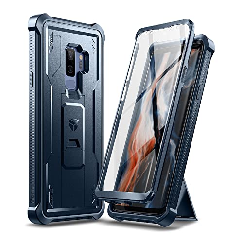 Dexnor Hülle Samsung Galaxy S9 Plus, Eingebauter Displayschutz und Ständer, strapazierfähig, militärischer Schutz, stoßfest, Schutzhülle für Samsung Galaxy S9 Plus, blau von Dexnor