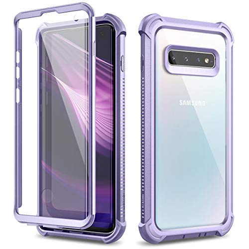 Dexnor Hülle Kompatibel mit Samsung Galaxy S10 360 Ganzkörper-Schutzhülle Stoßfest Handyhülle weicher Silikon Griff eingebauter Displayschutz kristallklare Kratzfeste ultradünne Rückseite - Lila von Dexnor