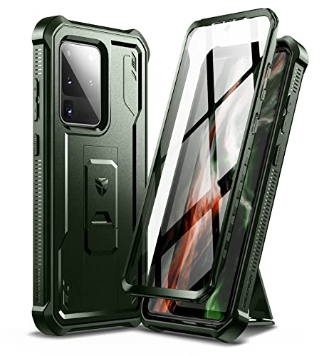 Dexnor Hülle für Samsung Galaxy S20 Ultra mit eingebautem Displayschutz Militärschutz Rüstung Heavy Duty 360 Ganzkörper Stoßfeste Stoßstangenschutz Abdeckung mit Ständer-Military Green von Dexnor