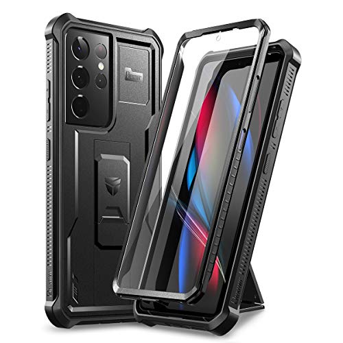Dexnor Hülle Kompatibel mit Samsung Galaxy S21 Ultra 5G 6,8" mit eingebautem Displayschutz Militärschutz Rüstung Heavy Duty 360 Ganzkörper Stoßfeste Stoßstangenschutz Abdeckung mit Ständer - Schwarz von Dexnor