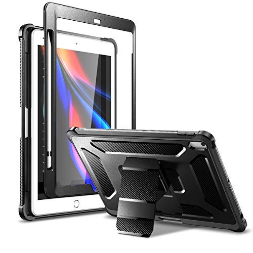 Dexnor Hülle für iPad 10,2 Zoll iPad 8./7. Generation (2020/2019) Abdeckung mit Displayschutzfolie, stoßfeste Hochleistungs-Schutzhülle für Wärmeableitung vorne und hinten mit Ständer - Schwarz von Dexnor