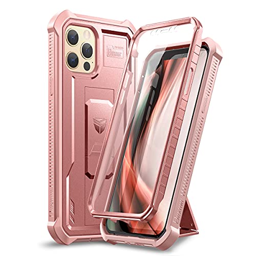 Dexnor Hülle für iPhone 12 & 12 Pro 6.1" mit eingebautem Displayschutz Hochleistungs Vorder und Rückseite 360 ​​​​Ganzkörper Stoßdämpfer Schutzhülle mit Ständer - Rose Gold von Dexnor