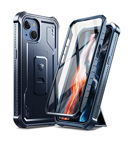 Dexnor Hülle für iPhone 13 für iPhone 14 mit eingebautem Displayschutz Militärschutz Rüstung Heavy Duty 360 Ganzkörper Stoßfeste Stoßstangenschutz Abdeckung mit Ständer - Navy blau von Dexnor