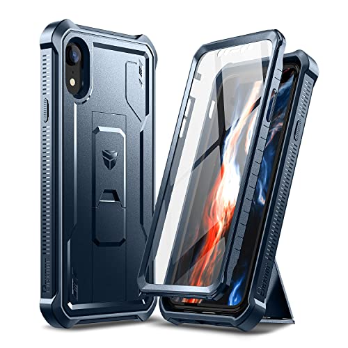 Dexnor Hülle iPhone XR, eingebauter Displayschutz und Ständer, strapazierfähig, militärischer Schutz, stoßfest, Schutzhülle für iPhone XR, blau von Dexnor