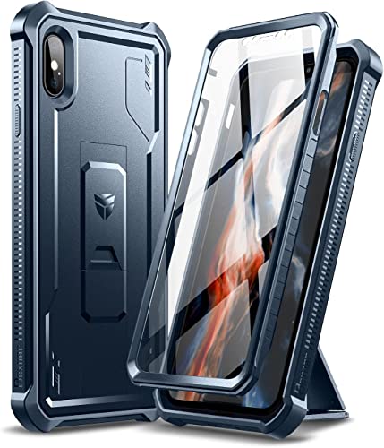 Dexnor Hülle iPhone XS MAX 360, Ganzkörper-Design, robust, stoßfest, militärisch, Fallgetestet, integrierter Displayschutz und Ständer für iPhone XS MAX-Blau von Dexnor