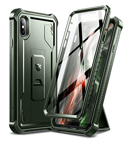 Dexnor Hülle iPhone XS MAX 360, Ganzkörper-Design, robust, stoßfest, militärisch, Fallgetestet, integrierter Displayschutz und Ständer für iPhone XS MAX-Military Green von Dexnor