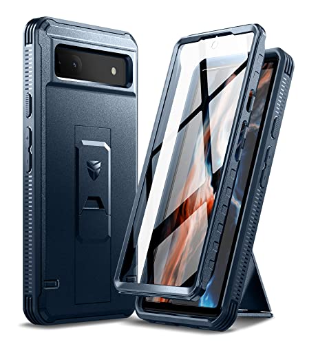 Dexnor Kompatibel mit Hülle Google Pixel 6A, [Eingebauter Displayschutz und Kickstand] Heavy Duty Military Grade Schutz Stoßfeste Schutzhülle Kompatibel mit Google Pixel 6A - Marineblau von Dexnor