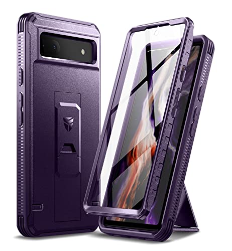 Dexnor Kompatibel mit Hülle Google Pixel 6A, [Eingebauter Displayschutz und Kickstand] Heavy Duty Military Grade Schutz Stoßfeste Schutzhülle Kompatibel mit Google Pixel 6A - Phantom Lila von Dexnor