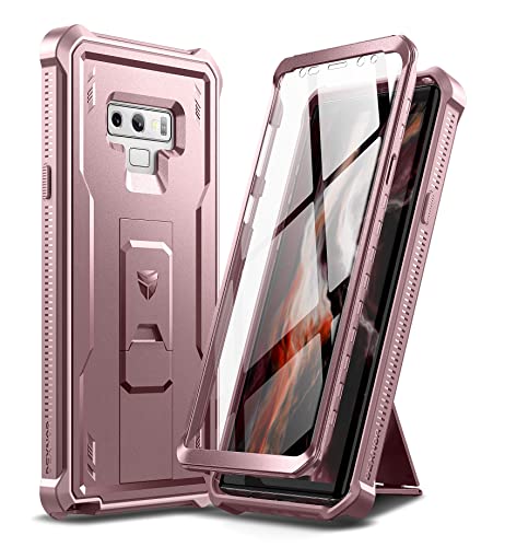 Dexnor Kompatibel mit Hülle Samsung Galaxy Note 9 mit integrierter Displayschutzfolie 360 ​​Grad Ganzkörper-Stoßschutz-Schutzhülle in Militärqualität mit Ständer - Peony Pink von Dexnor