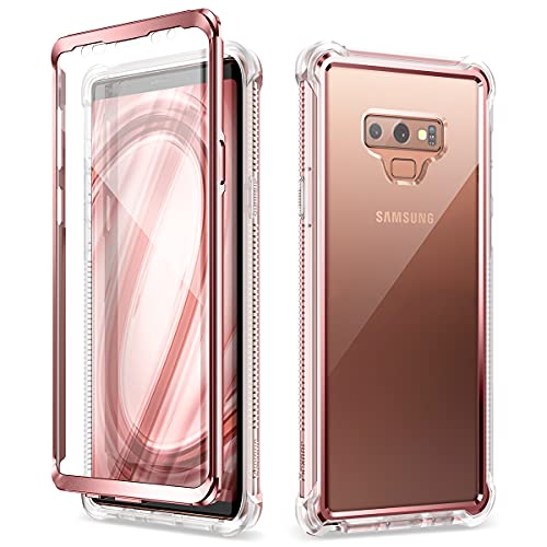 Dexnor Kompatibel mit Samsung Galaxy Note 9 Hülle mit Displayschutzfolie, galvanisiertem Rahmen, transparente Rückseite, robust, 360-Grad-Rundumschutz, stoßfest, robust, für Frauen – Metallic Pink von Dexnor