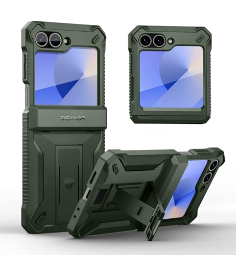 Dexnor Kompatibel mit Samsung Galaxy Z Flip 6 Hülle mit Stand & Scharnierschutz & Frontschutz, Dual-Layer Rugged Bumper Stoßfeste Ganzkörper Schutzhülle Handyhülle - Military Green Dexnor Kompatibel mit Samsung Galaxy Z Flip 6 Hülle mit Stand & Scharnierschutz & Frontschutz, Dual-Layer Rugged Bumper Stoßfeste Ganzkörper Schutzhülle Handyhülle - Military Green von Dexnor