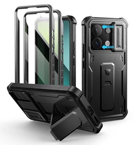 Dexnor Kompatibel mit Xiaomi Redmi Note 13 Pro 5G Hülle mit Eingebaute Schiebekamera Abdeckung&Displayschutz&Kickstand, Stoßfestes Robustes Handyhülle Ganzkörper Stoßfänger Schutzhülle - Schwarz von Dexnor