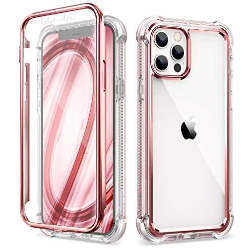 Dexnor Kompatibel mit iPhone 12 und Kompatibel mit iPhone 12 Pro 6,1'' Hülle, 360-Grad-Ganzkörper-Stoßdämpfer-Schutzabdeckung vorne und hinten mit integriertem Displayschutz - Roségold von Dexnor