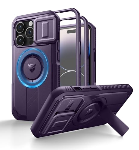 Dexnor Kompatibel mit iPhone 14 Pro Hülle mit Kameraabdeckung Schieben & Einstellbarer Kickstand & Integrierter Displayschutz, Robuste stoßfeste Bumper Heavy Duty Mangetic Schutzhülle - Phantom Lila von Dexnor