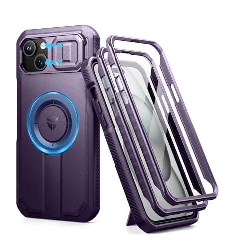 Dexnor Kompatibel mit iPhone 15 Plus/14 Plus Hülle mit Kameraabdeckung Schieben & Einstellbarer Kickstand & Integrierter Displayschutz, Robuste stoßfeste Bumper Mangetic Schutzhülle - Phantom Lila von Dexnor