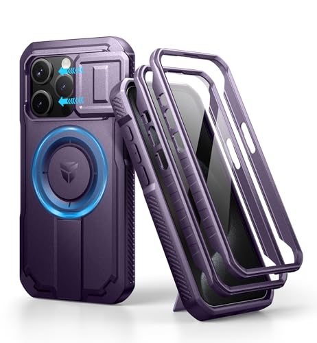 Dexnor Kompatibel mit iPhone 15 Pro Hülle mit Kameraabdeckung Schieben & Einstellbarer Kickstand & Integrierter Displayschutz, Robuste stoßfeste Bumper Heavy Duty Mangetic Schutzhülle - Phantom Lila von Dexnor