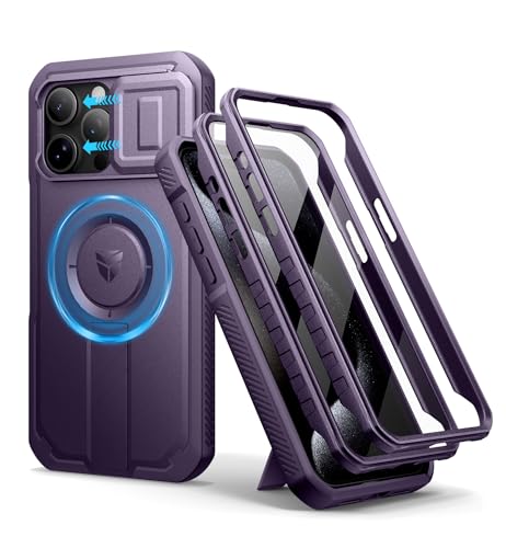 Dexnor Kompatibel mit iPhone 15 Pro Max Hülle mit Kameraabdeckung Schieben & Einstellbarer Kickstand & Integrierter Displayschutz, Robuste stoßfeste Bumper Heavy Duty Mangetic Schutzhülle-Phantom Lila von Dexnor