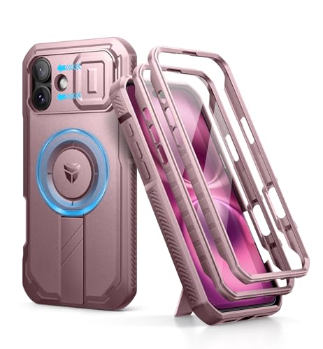 Dexnor Kompatibel mit iPhone 16 Plus Hülle mit Kameraabdeckung Schieben & Einstellbarer Kickstand & Integrierter Displayschutz, Robuste stoßfeste Bumper Mangetic Schutzhülle- Pfingstrosenpulver von Dexnor