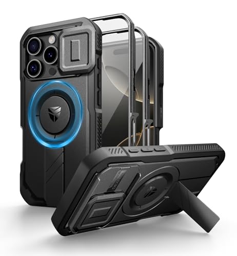 Dexnor Kompatibel mit iPhone 16 Pro Hülle mit Kameraabdeckung Schieben & Einstellbarer Kickstand & Integrierter Displayschutz, Robuste stoßfeste Bumper Heavy Duty Mangetic Schutzhülle - Schwarz Dexnor Kompatibel mit iPhone 16 Pro Hülle mit Kameraabdeckung Schieben & Einstellbarer Kickstand & Integrierter Displayschutz, Robuste stoßfeste Bumper Heavy Duty Mangetic Schutzhülle - Schwarz von Dexnor