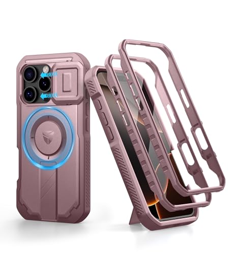 Dexnor Kompatibel mit iPhone 16 Pro Hülle mit Kameraabdeckung Schieben & Einstellbarer Kickstand & Integrierter Displayschutz, Robuste stoßfeste Bumper Mangetic Schutzhülle - Pfingstrosenpulver von Dexnor