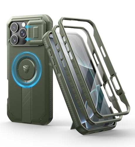 Dexnor Kompatibel mit iPhone 16 Pro Max Hülle mit Kameraabdeckung Schieben & Einstellbarer Kickstand & Integrierter Displayschutz, Robuste stoßfeste Bumper Mangetic Schutzhülle - Military Green von Dexnor