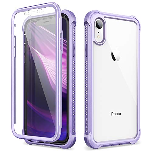 Dexnor Kompatibel mit iPhone XR Hülle 5,8 Zoll, 360 Grad Ganzkörper-Anti-Rutsch und stoßfest, weiche TPU-Stoßstange + PC klare Schutzhülle mit eingebautem Displayschutz - Hellviolett von Dexnor