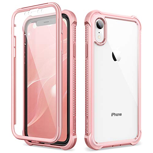 Dexnor Kompatibel mit iPhone XR Hülle (6.1''), 360 Grad Ganzkörper Anti Rutsch und Stoßfeste Weiche TPU Stoßstange + PC Klar Schutzhülle mit Eingebauter Displayschutzfolie - Rosa von Dexnor