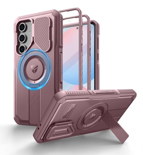 Dexnor Magnetisch Hülle Kompatibel mit Samsung Galaxy S24 FE mit Kameraabdeckung & Einstellbarer Kickstand & Eingebauter Displayschutz, Magnetic Rugged Stoßfeste Stoßfänger Case - Pfingstrosenpulver von Dexnor