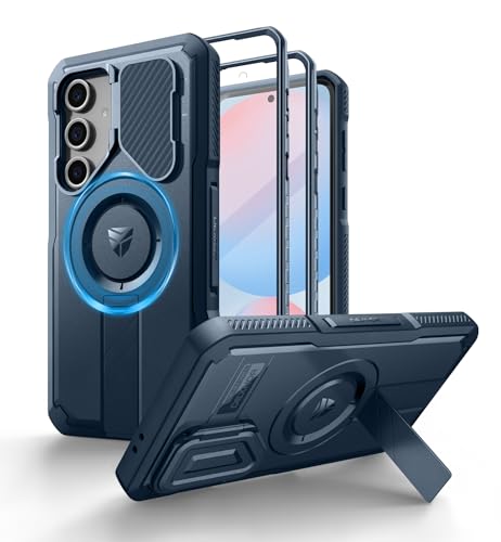 Dexnor Magnetisch Hülle Kompatibel mit Samsung Galaxy S24 FE mit Kameraabdeckung & Einstellbarer Kickstand & Eingebauter Displayschutz, Magnetic Rugged Stoßfeste Stoßfänger Case - Marineblau von Dexnor