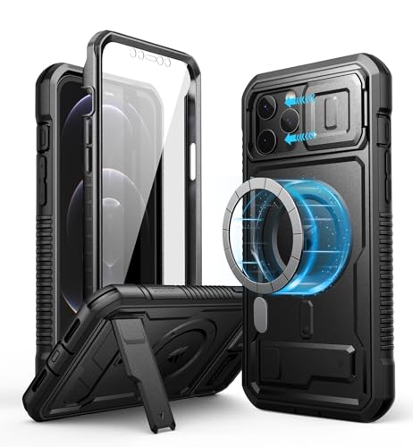 Dexnor Magnetisch Hülle Kompatibel mit iPhone 12 Pro Max,[Built in Screen Protector und Kickstand],Heavy Duty Military Grade Schutz Stoßfeste Schutzhülle - Schwarz von Dexnor