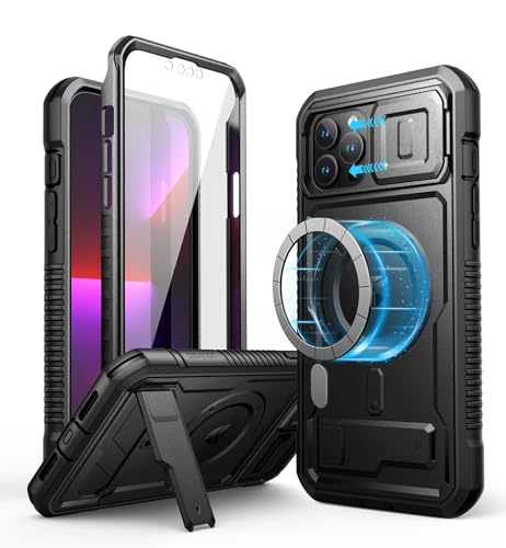 Dexnor Magnetisch Hülle Kompatibel mit iPhone 13 Pro Max,[Built in Screen Protector und Kickstand],Heavy Duty Military Grade Schutz Stoßfeste Schutzhülle - Schwarz von Dexnor