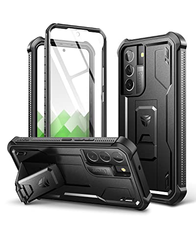 Dexnor Kompatibel mit Hülle Samsung Galaxy S22 5G mit integrierter Displayschutzfolie 360 ​​Grad Ganzkörper-Stoßschutz-Schutzhülle in Militärqualität mit Ständer – Schwarz von Dexnor