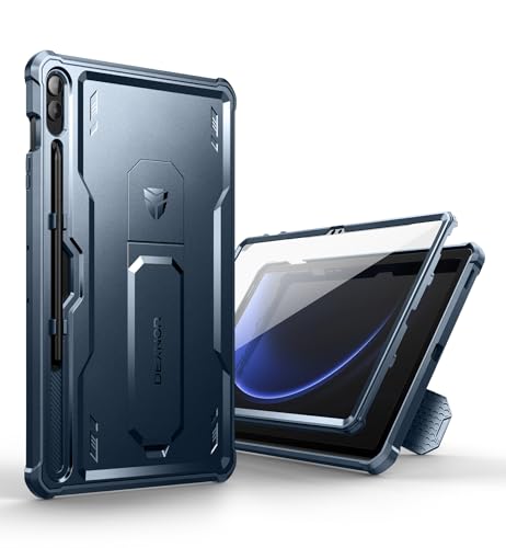 Dexnor Samsung Galaxy Tab S9 FE Plus Hülle, [Eingebaute Displayschutzfolie und Ständer] Strapazierfähiger Schutz in Militärqualität Stoßfeste Schutzhülle für Samsung Galaxy Tab S9 FE Plus - Marineblau von Dexnor
