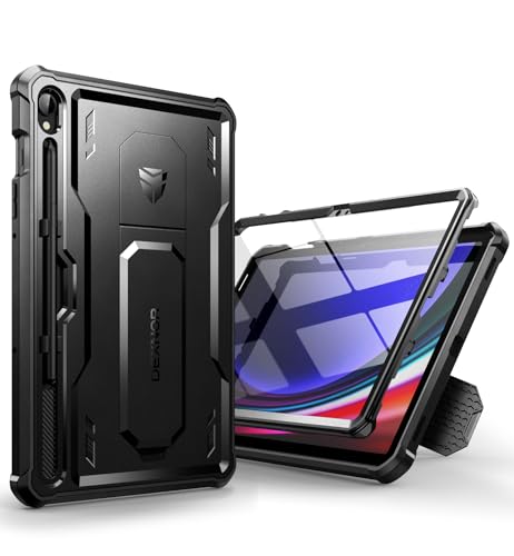 Dexnor Schutzhülle für Samsung Galaxy Tab S9/S9 Plus/S9 FE/S9 FE+/S9 Ultra/S8 Ultra [eingebauter Displayschutz und Ständer] Strapazierfähige, stoßfeste Schutzhülle in Militärqualität, Schwarz von Dexnor