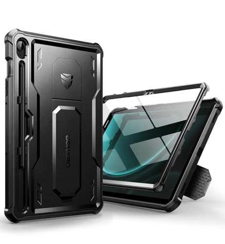 Dexnor Schutzhülle für Samsung Galaxy Tab S9 FE, eingebauter Displayschutz und Ständer, strapazierfähig, militärischer Schutz, stoßfest, Schutzhülle für Samsung Tab S9 FE – Schwarz von Dexnor