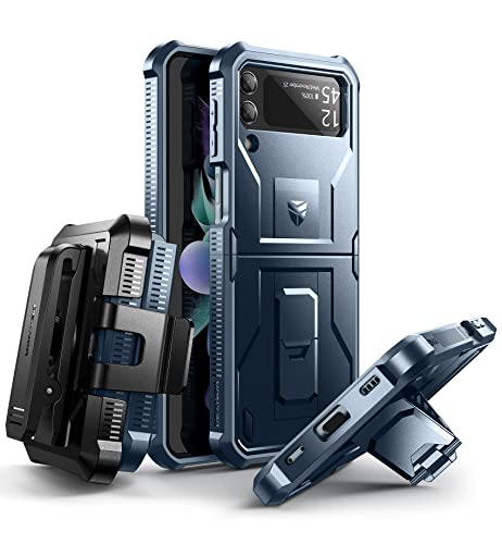 Dexnor Stoßfeste Hülle für Samsung Galaxy Z Flip 3 5G, Robuste Stoßfänger Schutzhülle mit faltbarem Kickstand, Holster Cover mit 360°drehbarem Gürtelclip, Blau von Dexnor
