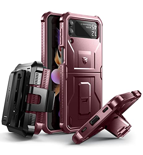 Dexnor Stoßfeste Hülle für Samsung Galaxy Z Flip 3 5G, Robuste Stoßfänger Schutzhülle mit faltbarem Kickstand, Holster Cover mit 360°drehbarem Gürtelclip, Rot von Dexnor