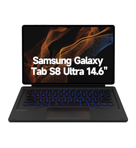 Dexnor Tastatur Hülle für Samsung Galaxy Tab S8 Ultra 14.6 Zoll, Book Cover Style Keyboard mit Trackpad Abnehmbare Einstellbarer Ständer Magnetische Beleuchtete Case Deutsch QWERTZ, Schwarz, DK002 von Dexnor