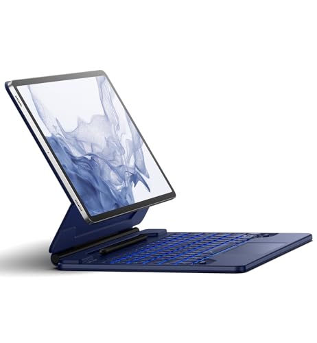 Dexnor Tastatur Hülle für Samsung Galaxy Tab S10+ Plus/S9+ Plus/S9 FE+ Plus/S8+ Plus/S7 FE/S7+ Plus Tastatur mit Trackpad Magnetische Ständer S Pen Halter Beleuchtete Deutsches QWERTZ - Blau von Dexnor
