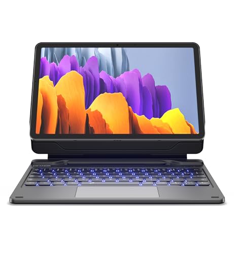 Dexnor Tastatur Hülle für Samsung Galaxy Tab S10 FE/S9 FE 10,9 Zoll/S9 11 Zoll Tastatur mit Multi-Touch Trackpad Magnetische Ständer S Pen Halter Beleuchtete Keyboard Cover Deutsches QWERTZ - Schwarz von Dexnor