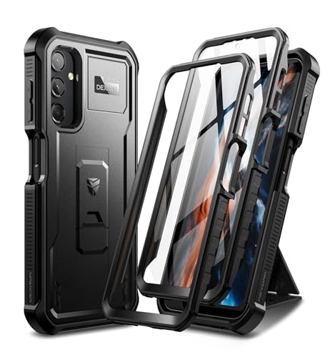 Dexnor für Samsung Galaxy A24 Hülle【Doppelter Frontrahmen 】, Bumpershock Technology Fallschutz Robuste Telefonabdeckung Stoßfeste Schutzhülle mit Kickstand - Schwarz von Dexnor